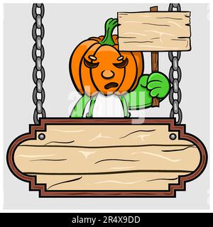 Poupée de citrouille tête avec gros panneau vierge en bois. Clip vectoriel Art Vecteur et illustration. Illustration de Vecteur