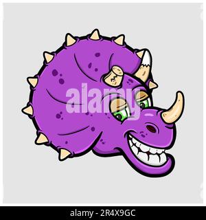 Tête de dinosaure de bande dessinée Triceraptops. Vecteur clip art. Logo, mascotte, dessin animé. Vecteur et illustration. Illustration de Vecteur