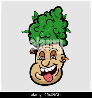 Caricature Doodle Man avec chapeau de marijuana. Vecteur clip art. Logo, mascotte, dessin animé. Vecteur et illustration. Illustration de Vecteur