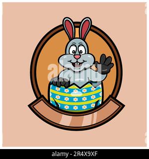 Logo « mascotte lapin sur œufs ». Joyeux thème de Pâques. Vecteur et illustration Illustration de Vecteur