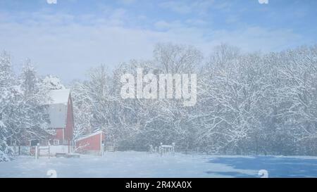 Diapositive de modèle de ressources graphiques des arbres d'hiver enneigés et du ciel bleu Banque D'Images