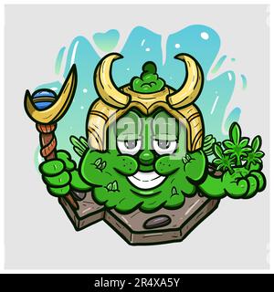 Mascotte de dessin animé de Weed Bud avec style Loki. Convient pour la marque, l'étiquette, le logo, l'autocollant, le motif de t-shirt, Papier peint et autre produit. Vecteur et Illust Illustration de Vecteur