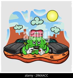 Caricature mascotte de Weed Bud avec Weed cigarette dans Wild West. Vecteur et illustration Illustration de Vecteur