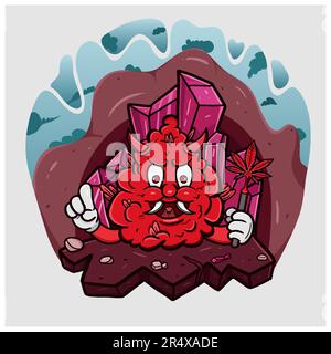 Caricature de Diable Weed Bud dans Red Crystal Cave. Vecteur et illustration Illustration de Vecteur