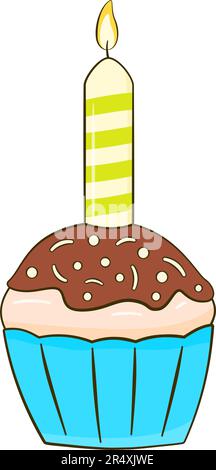 Petit gâteau avec bougie. Dessin animé. Illustration vectorielle. Isolé sur fond blanc Illustration de Vecteur
