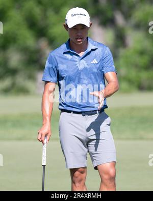 Dublin, Ohio, États-Unis. 30th mai 2023. Collin Morikawa (États-Unis) sur le green au Memorial Tournament à Dublin, Ohio. Brent Clark/Cal Sport Media/Alamy Live News Banque D'Images