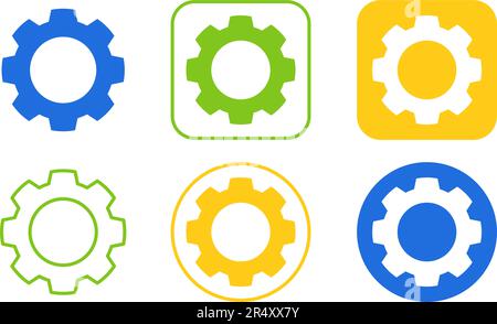 Ensemble d'icônes de roue dentée colorées. Dessin animé. Illustration vectorielle. Isolé sur fond blanc Illustration de Vecteur