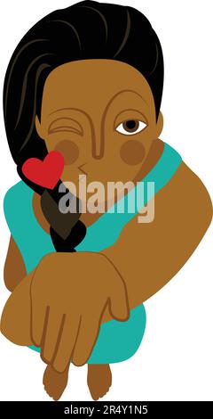 Femme afro-américaine donnant un Kiss avec sa main, vue aérienne Illustration de Vecteur