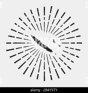 Carte ancienne de la Nouvelle-Calédonie. Grunge soleil a éclaté dans tout le pays. Forme noire de la Nouvelle-Calédonie avec rayons de soleil sur fond blanc. Illustration vectorielle. Illustration de Vecteur