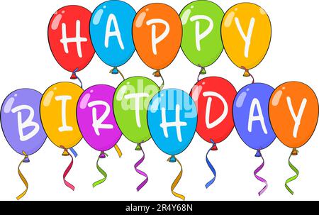 Lettres joyeux anniversaire avec ballons colorés. Dessin animé. Illustration vectorielle. Isolé sur fond blanc Illustration de Vecteur