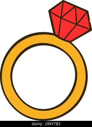 Bague avec diamant rouge. Saint Valentin. Icône de dessin animé. Illustration vectorielle Illustration de Vecteur