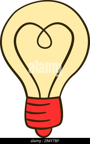Ampoule à filament en forme de cœur. Saint Valentin. Icône de dessin animé plat. Illustration vectorielle Illustration de Vecteur