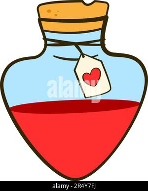 Potion d'amour dans un biberon en forme de cœur. Saint Valentin. Icône de dessin animé plat. Illustration vectorielle Illustration de Vecteur