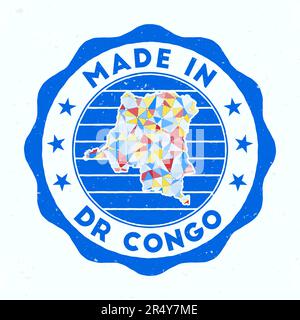 Fabriqué en RD Congo. Timbre rond de pays. Sceau de RD Congo avec forme de frontière. Badge vintage avec texte circulaire et étoiles. Illustration vectorielle. Illustration de Vecteur