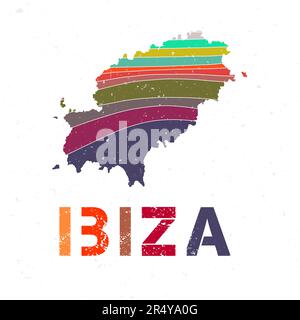 Carte Ibiza. Forme de l'île avec de belles vagues géométriques et texture grunge. Illustration vectorielle moderne. Illustration de Vecteur