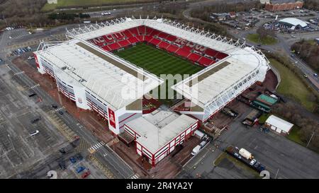 Vue aérienne du stade Bet365, stade de Stoke City FC. Le terrain est probablement mieux connu sous le nom de stade Britannia Banque D'Images