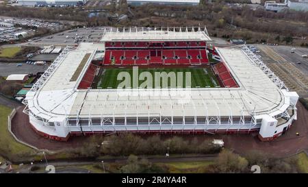 Vue aérienne du stade Bet365, stade de Stoke City FC. Le terrain est probablement mieux connu sous le nom de stade Britannia Banque D'Images