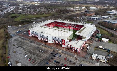 Vue aérienne du stade Bet365, stade de Stoke City FC. Le terrain est probablement mieux connu sous le nom de stade Britannia Banque D'Images