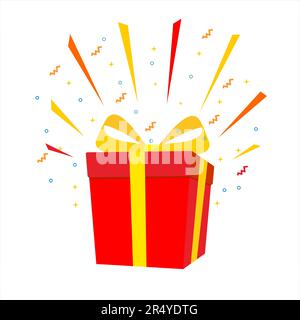 boîte cadeau rouge, fête d'anniversaire, forfait cadeau spécial, programme de fidélité, cadeau wonder Illustration de Vecteur