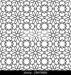 Mashrabiya arabesque modèle arabe. Fond islamique sans couture avec décoration vectorielle islam de formes géométriques abstraites, étoiles orientales et éléments floraux. Motif mosaïque arabe ou mosaïque monochrome Illustration de Vecteur