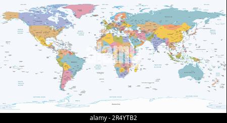 Carte politique simple du monde Equirectangulaire projection Illustration de Vecteur