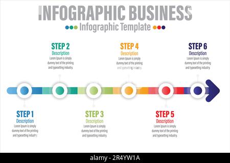 Flèche résumé modèle d'options de numéro d'infographies avec six 6 étapes, avec six 6 étiquettes. Peut être utilisé pour la disposition du flux de travail, le diagramme, l'option d'étape métier Illustration de Vecteur