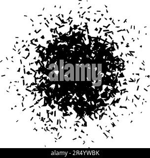 Éclats et débris de forme radiale. Morceaux noirs brisés, taches, taches et particules. Élément texturé abstrait explosion et explosion. Illustration vectorielle Illustration de Vecteur