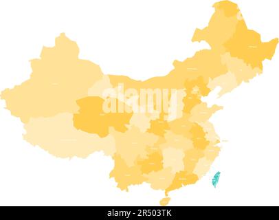 Carte politique de Taïwan et de la Chine. Les deux pays avec des divisions administratives de couleurs différentes. Carte vectorielle avec étiquettes. Illustration de Vecteur