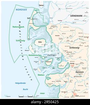 Carte vectorielle du Nordfriesland, Schleswig-Holstein, Allemagne Banque D'Images