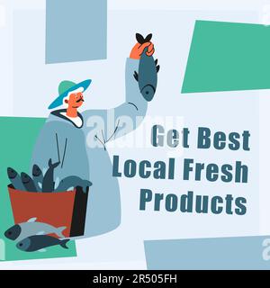 Obtenez les meilleurs produits frais locaux, savoureux vecteur de poisson Illustration de Vecteur