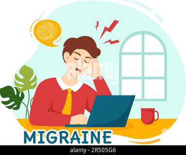 Illustration du vecteur de migraine les gens souffrent de maux de tête, de stress et de migraines dans les modèles de fond tirés à la main de dessin de dessin de dessin de dessin à plat de santé Illustration de Vecteur