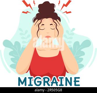 Illustration du vecteur de migraine les gens souffrent de maux de tête, de stress et de migraines dans les modèles de fond tirés à la main de dessin de dessin de dessin de dessin à plat de santé Illustration de Vecteur