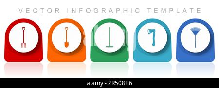 Ensemble d'icônes d'outils de jardinage, conception plate diverses icônes colorées telles que la fourche, la pelle, la hache et le râteau pour la conception Web et les applications mobiles, l'infographe Illustration de Vecteur