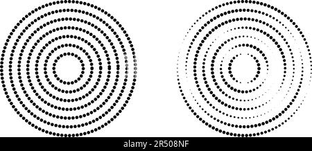 Icônes d'onde circulaire. Cercles concentriques avec lignes pointillées isolées sur fond blanc. Ondulation, vortex, onde sonar, onde sonore, onde solaire, signal Illustration de Vecteur
