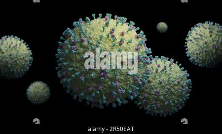 Métapneumovirus humain ou HMPV, virus responsable de l'infection des voies respiratoires supérieures et inférieures. illustration 3d concept d'imagerie médicale. Banque D'Images