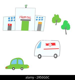 un ensemble d'icônes de l'ambulance, bâtiment de l'hôpital Illustration de Vecteur