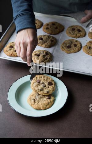 Des cookies aux pépites de chocolat Banque D'Images