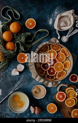 Orange sanguine gâteau à l'envers Banque D'Images