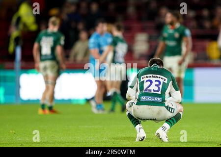 Photo du dossier en date du 21-10-2022 de Tom Parton de London Irish semble abattu. London Irish doit payer tout le personnel pour le mois de mai en entier aujourd'hui ou être retiré de Gallagher Premiership. Date de publication : mercredi 31 mai 2023. Banque D'Images