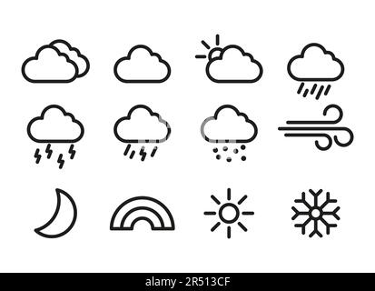 Explorez une variété d'illustrations vectorielles liées à la météo, qui capturent différentes conditions atmosphériques et différents éléments, y compris les journées ensoleillées, les cieux nuageux, Illustration de Vecteur