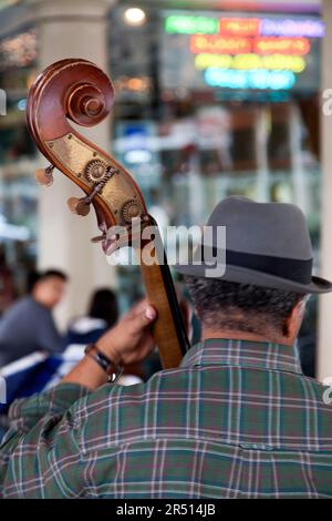 Contrebasse, jazz/blues, quartier français, Louisiane, Nouvelle-Orléans. Banque D'Images