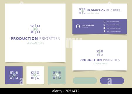 Logo « production priorités » avec texte modifiable. Modèle de livre de marque et de carte de visite. Illustration de Vecteur