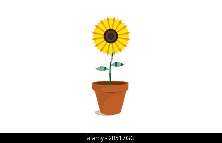 tournesol dans un pot de fleurs isolé sur fond blanc Illustration de Vecteur