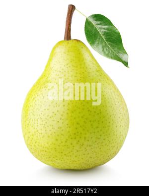 Fruit de poire jaune vert avec feuille isolée sur fond blanc avec chemin de coupure Banque D'Images