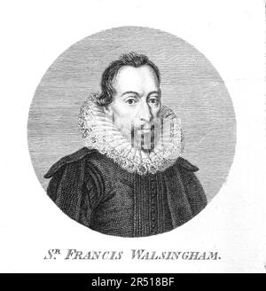 Sir Francis Walsingham (1532-1590), homme d'État anglais, secrétaire principal de la reine Elizabeth I, souvent appelé son spymaster. Graveur uknown. Banque D'Images