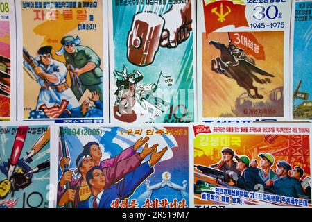 Timbres de propagande, Corée du Nord Banque D'Images