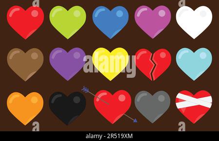 Ensemble de collection de différents types de coeurs colorés Illustration de Vecteur