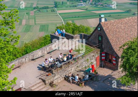 Jardin de bière dans la cour des ruines de Madenburg, Eschbach, Palatinat, Rhénanie-Palatinat, Allemagne, Europe Banque D'Images