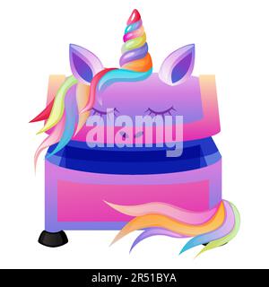 Coffre à licorne, boîte vide, caisse ouverte avec et corne. Article de jeu pour PC Illustration de Vecteur