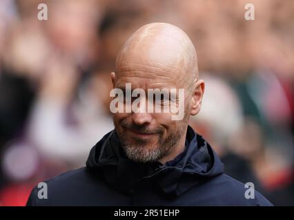 Photo du dossier datée du 23-04-2023, du directeur de Manchester United Erik Ten Hag. Dix Hag gauche vont en avant Eagles dans sa patrie en 2013 pour devenir entraîneur-chef du Bayern Munich II – l'équipe de réserve des champions permanents de Bundesliga, qui ont été ensuite gérés par Guardiola. Date de publication : mercredi 31 mai 2023. Banque D'Images